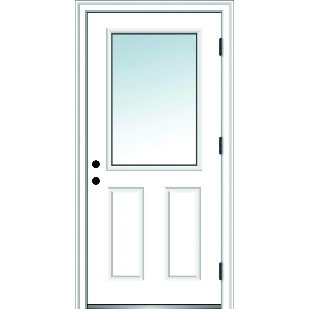 Primed Left Hand Outswing 1/2 Lite 2-Panel Clear Glass Steel Prehung Door 32"x80" N325300