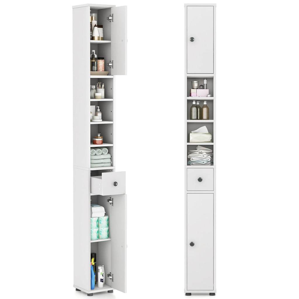 White Tall Slim Bathroom Storage Cabinet with 2 Doors 1 Drawer G9803