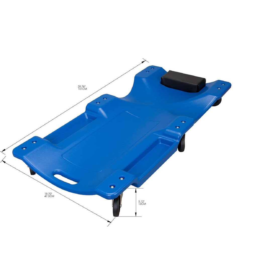 Blue Plastic Rolling Garage Creeper with Padded Headrest and 6 Casters M997