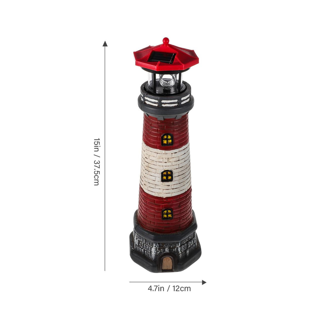 Solar Lighthouse with Rotating LED Lights 15 Inch Tall Z13243