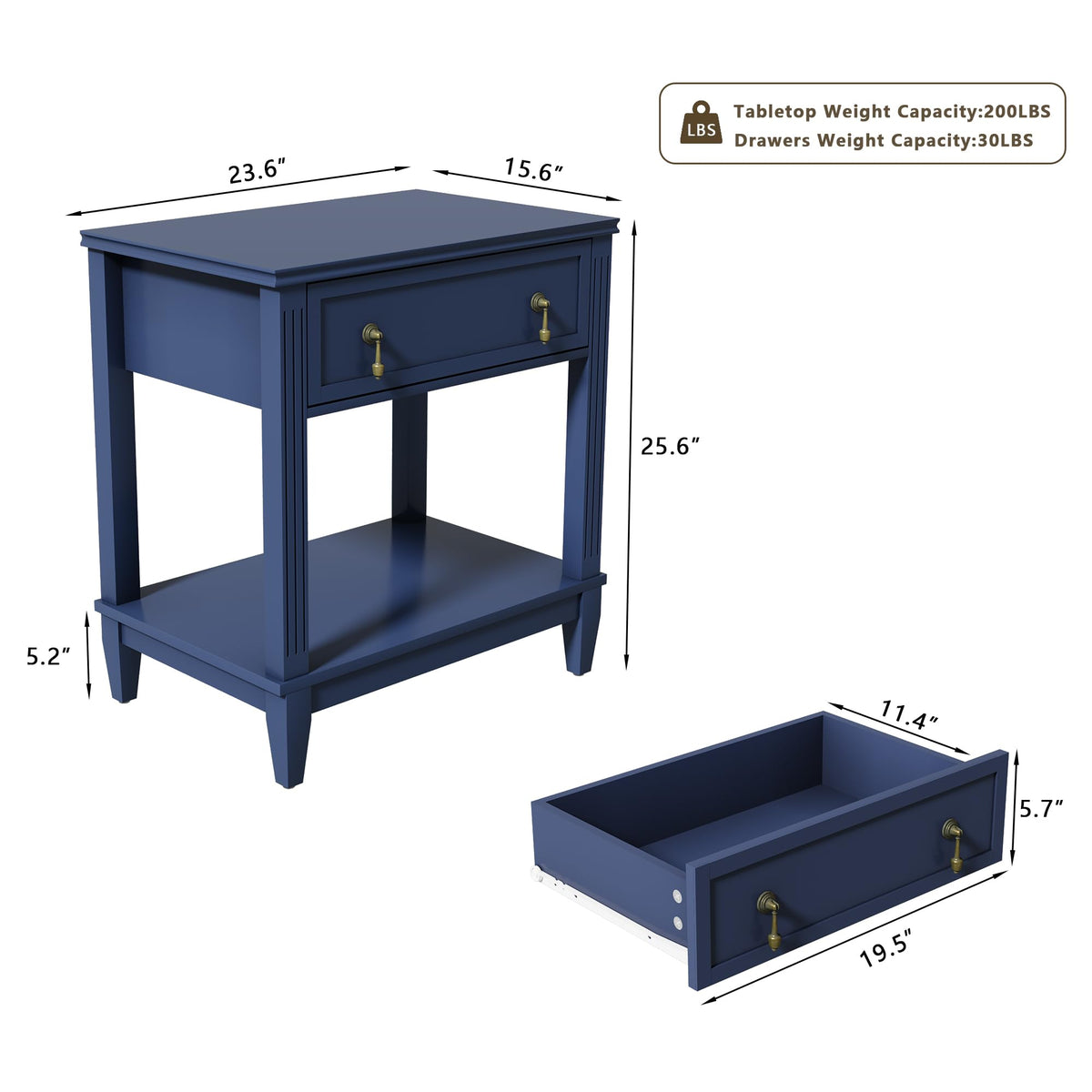 24 Inch Nightstand with Drawer and Open Shelf O2950