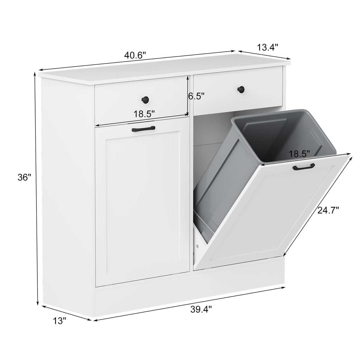 White 20 Gallons Wooden Tilt Out Trash Can Cabinet with 2 Drawers T1131