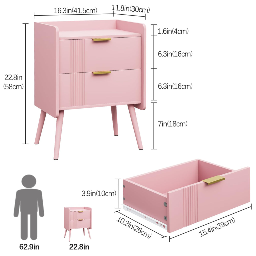 Pink 2 Drawer Wooden Nightstand X392768