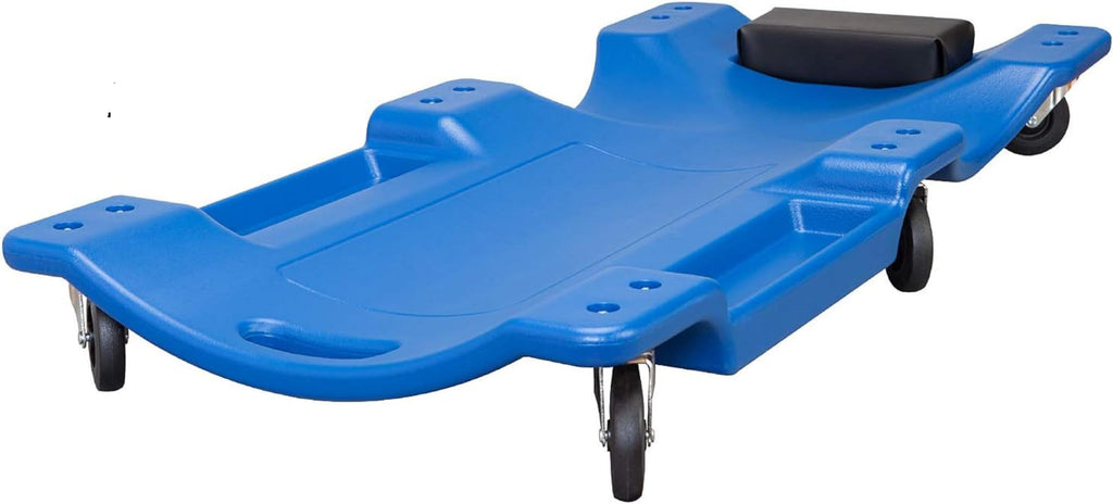 Blue Plastic Rolling Garage Creeper with Padded Headrest and 6 Casters M997