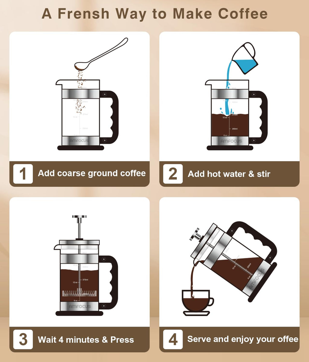 French Press Coffee Maker 21 oz Borosilicate Glass F8806
