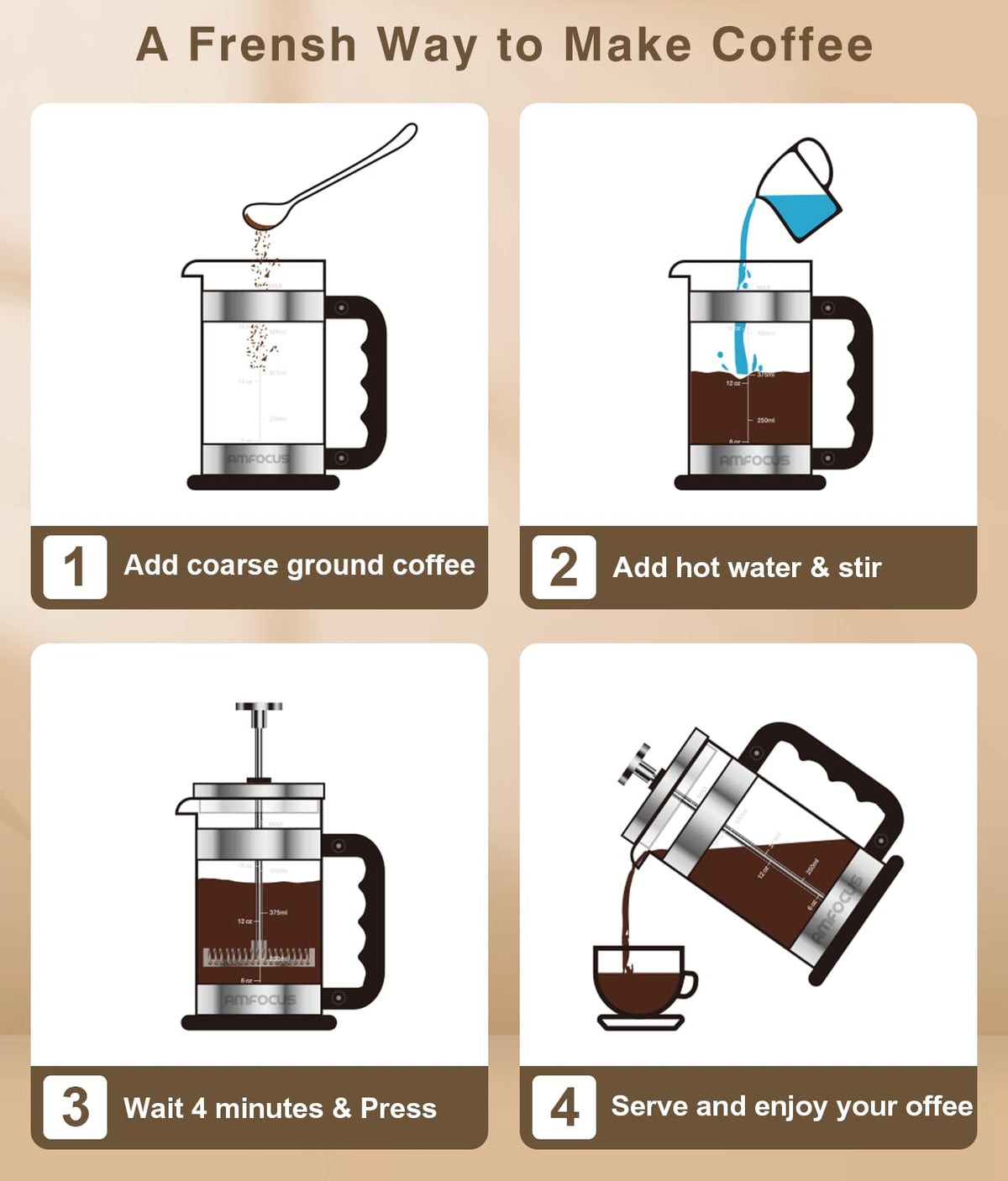 French Press Coffee Maker 21 oz Borosilicate Glass F8806