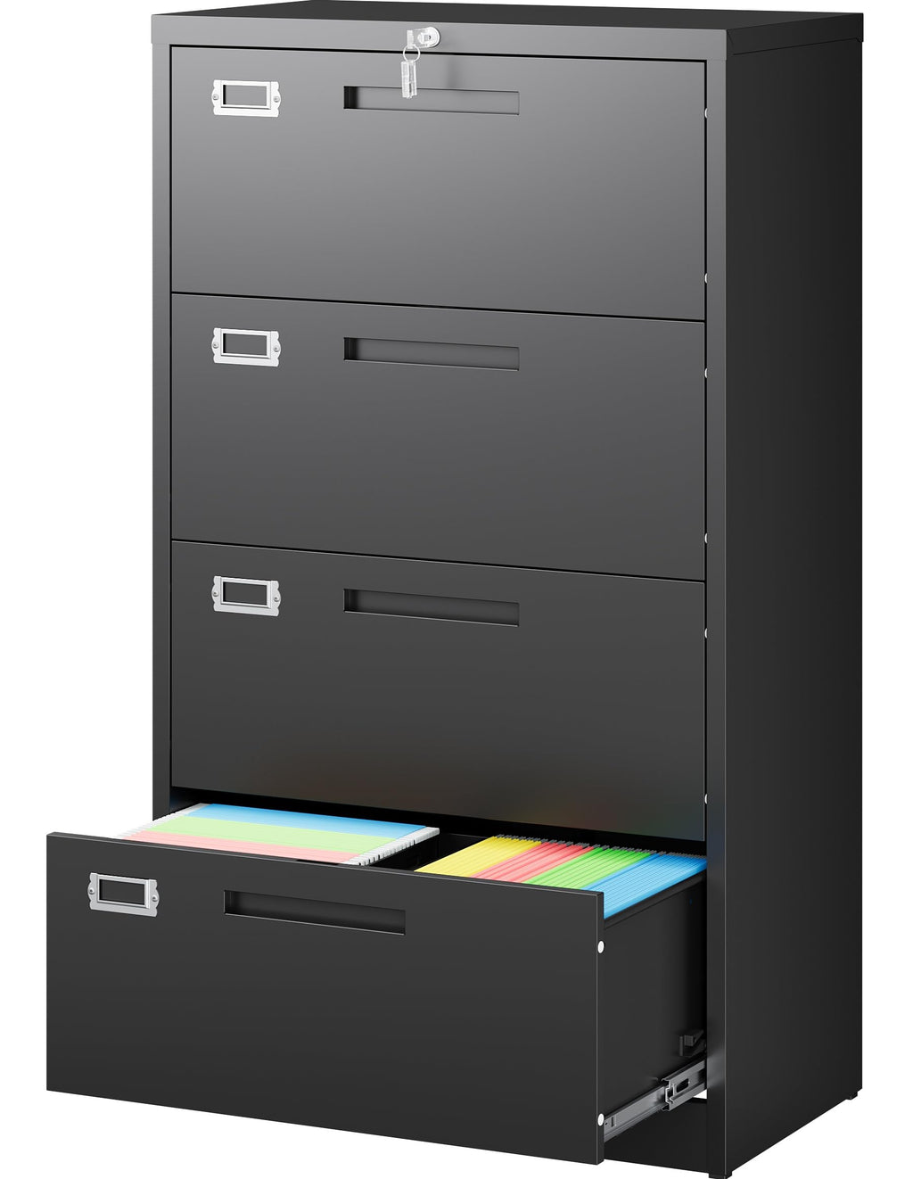 Black 4 Drawer Metal Lateral File Cabinet with Lock E8082