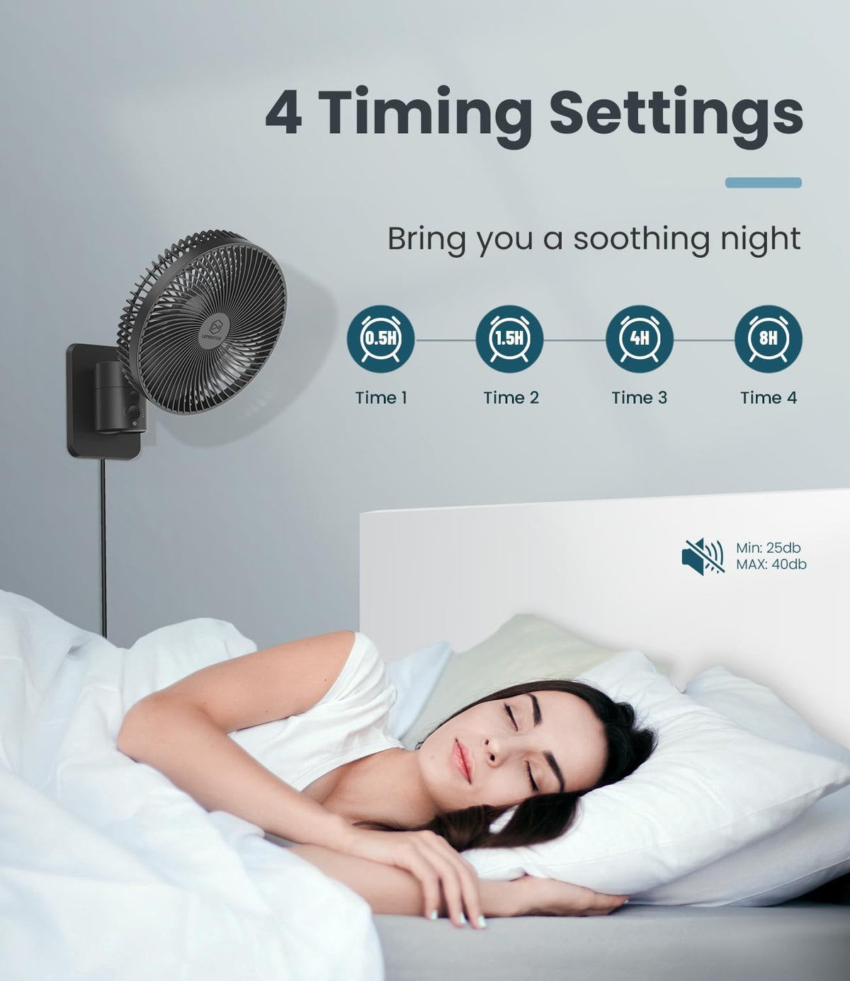 8 Inch Wall Mounted Fan with Remote Control, 4 Speeds, Black Q1754
