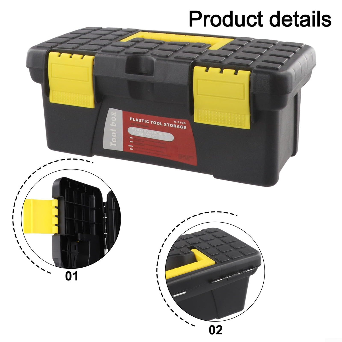 10 Inch Black Plastic Toolbox Storage Case I35944
