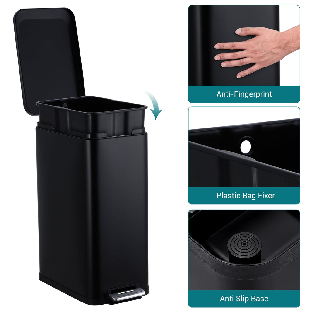50L Slim Stainless Steel Trash Can with Lid D623