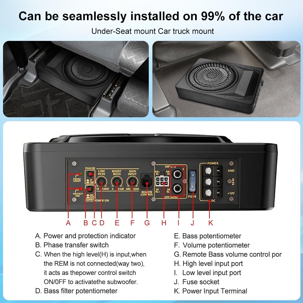 1200W 10 Inch Slim Under Seat Car Subwoofer E147140