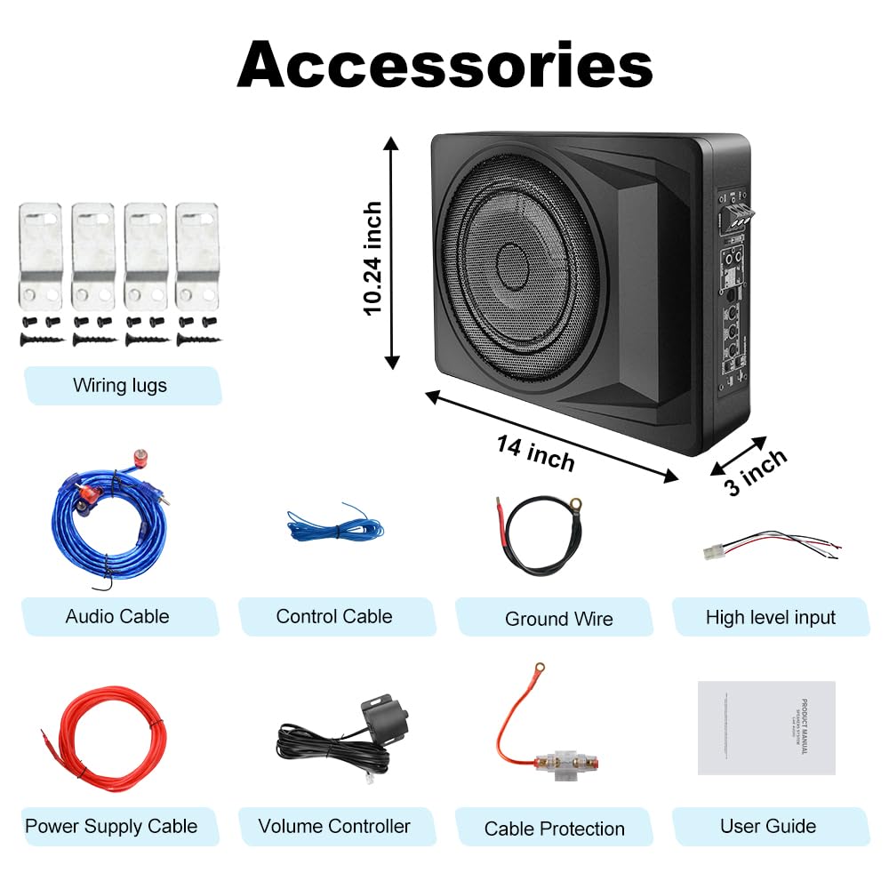 1200W 10 Inch Slim Under Seat Car Subwoofer E147140