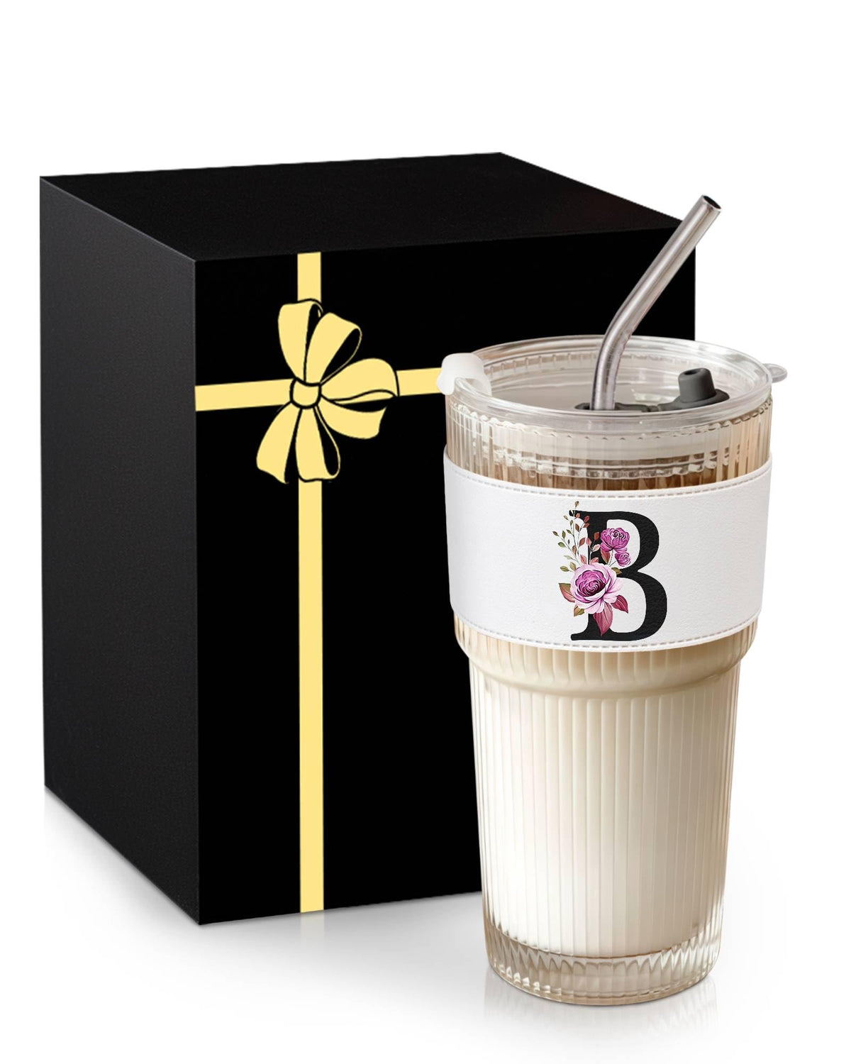 Glass Cup with Lid Straw Clear Tumbler Q80050