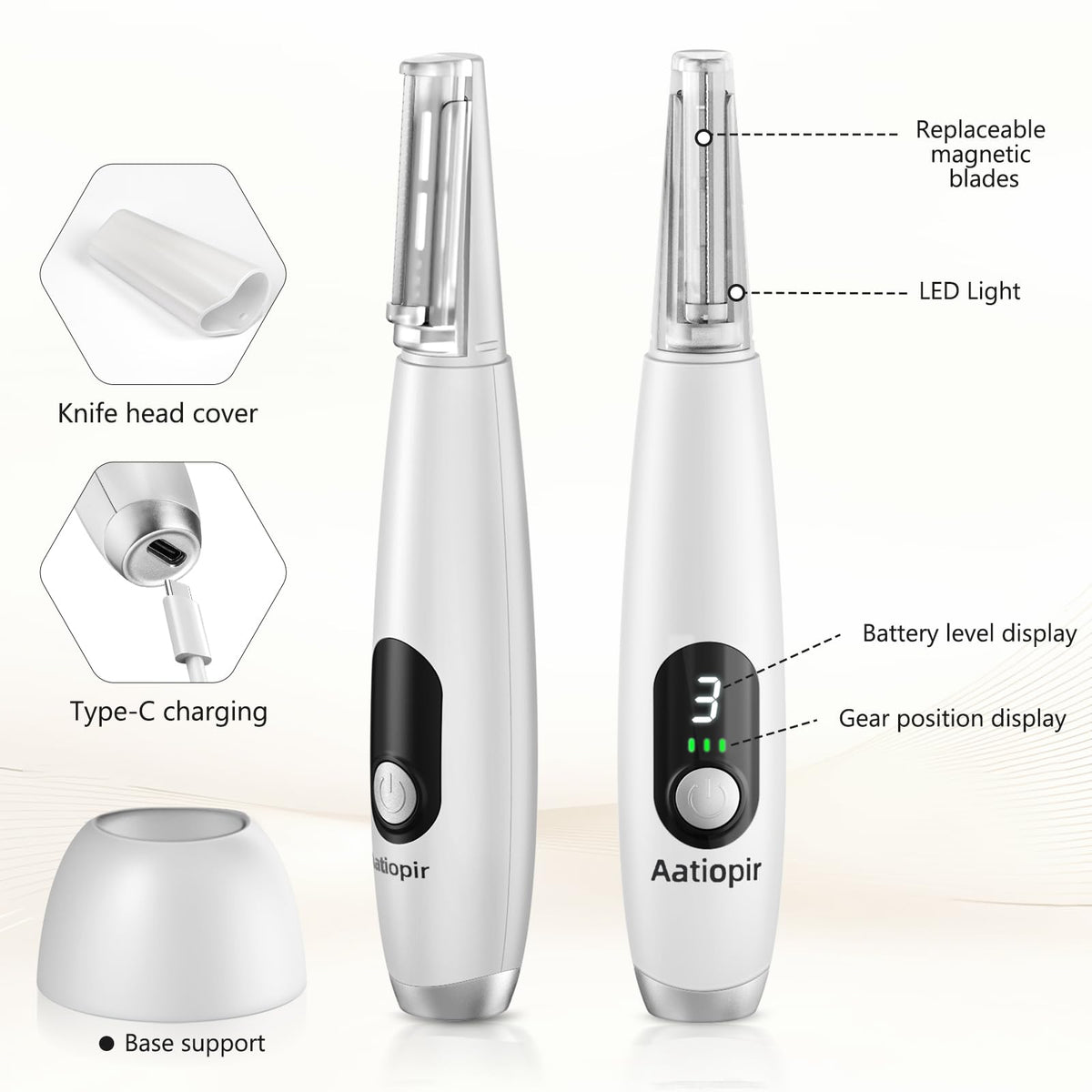 3 Speeds LED Electric Dermaplaning Tool with 12 Replaceable Blades T233