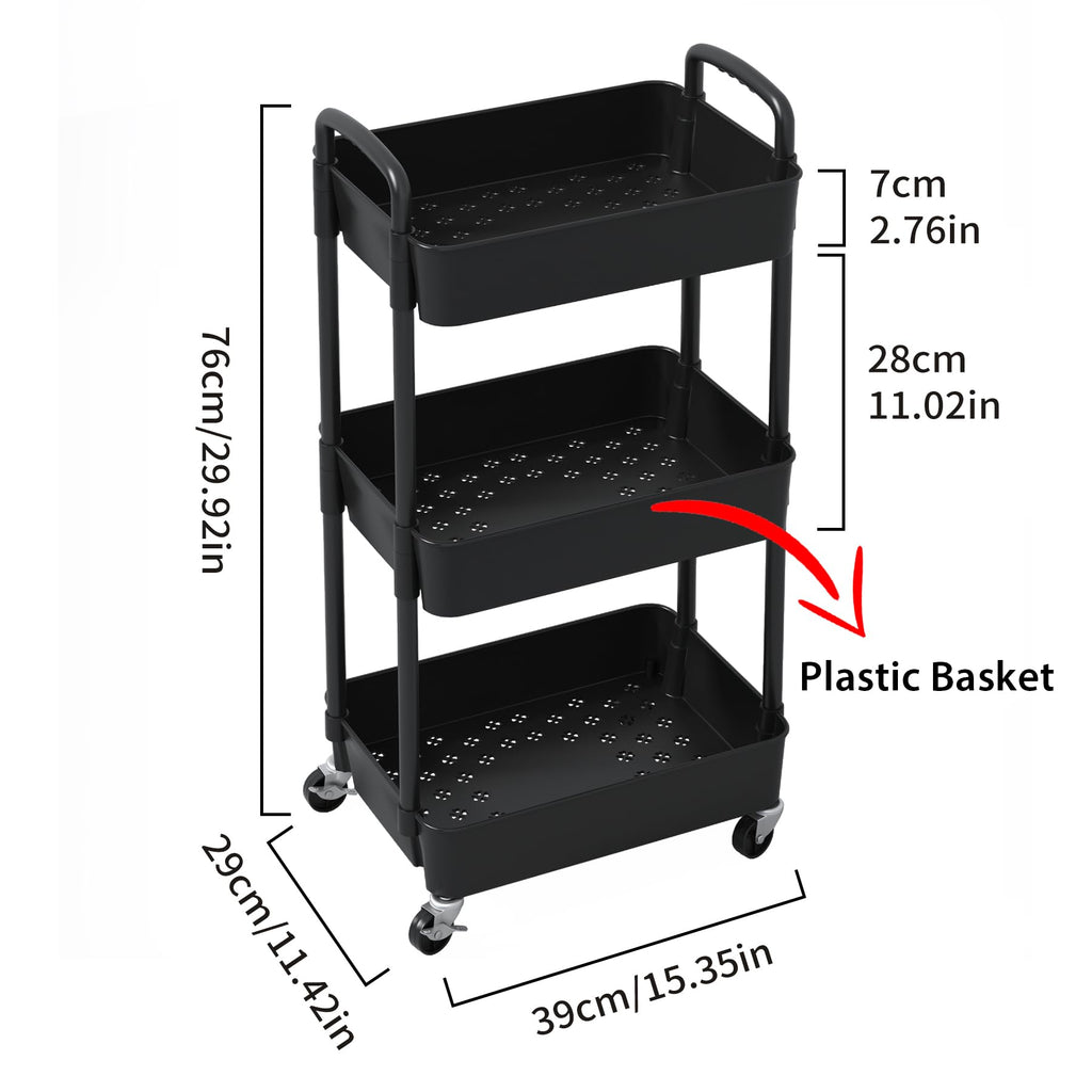 3-Tier Plastic Rolling Utility Cart with Wheels S515
