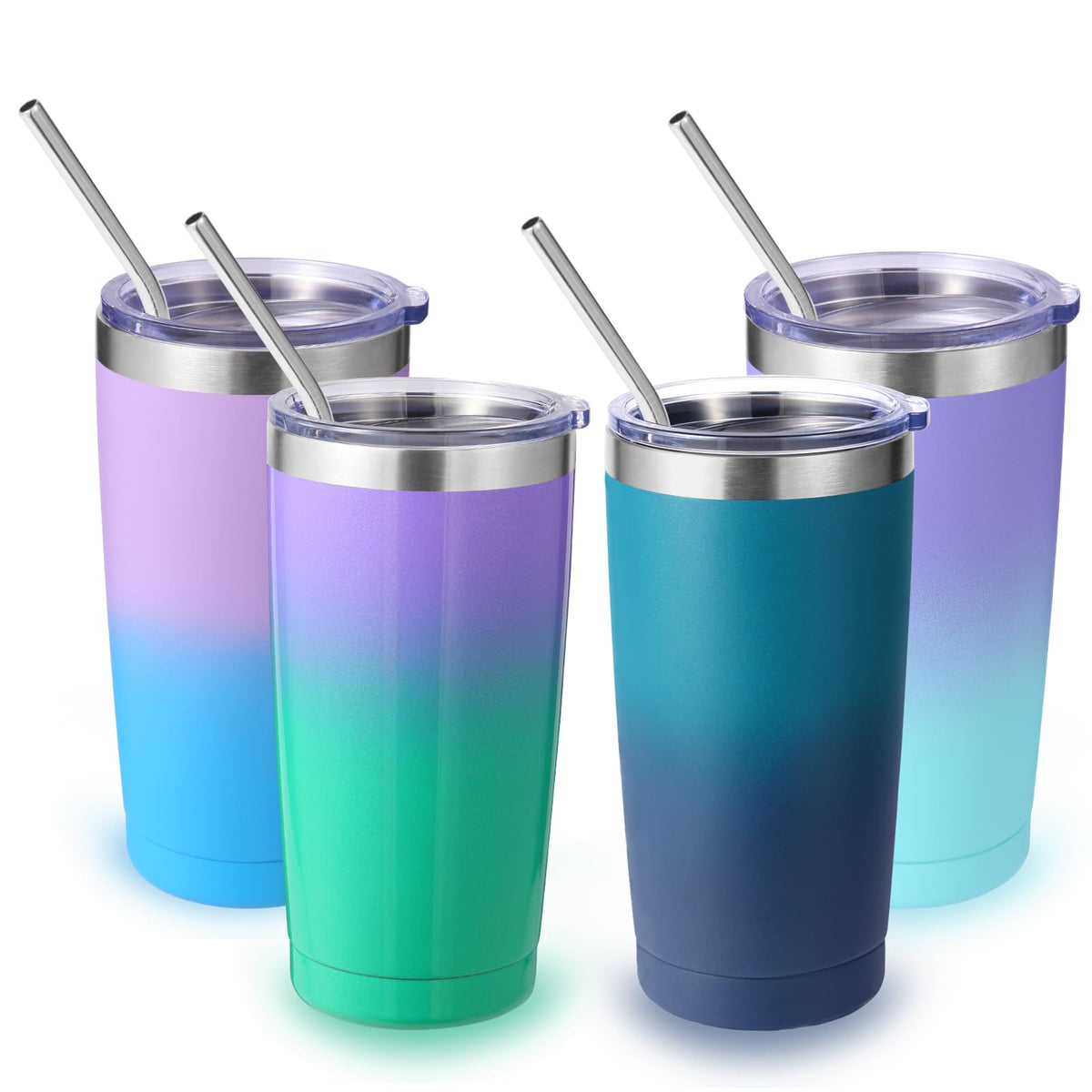 20oz Stainless Steel Insulated Tumbler with Lid and Straw 4 Pack A3535