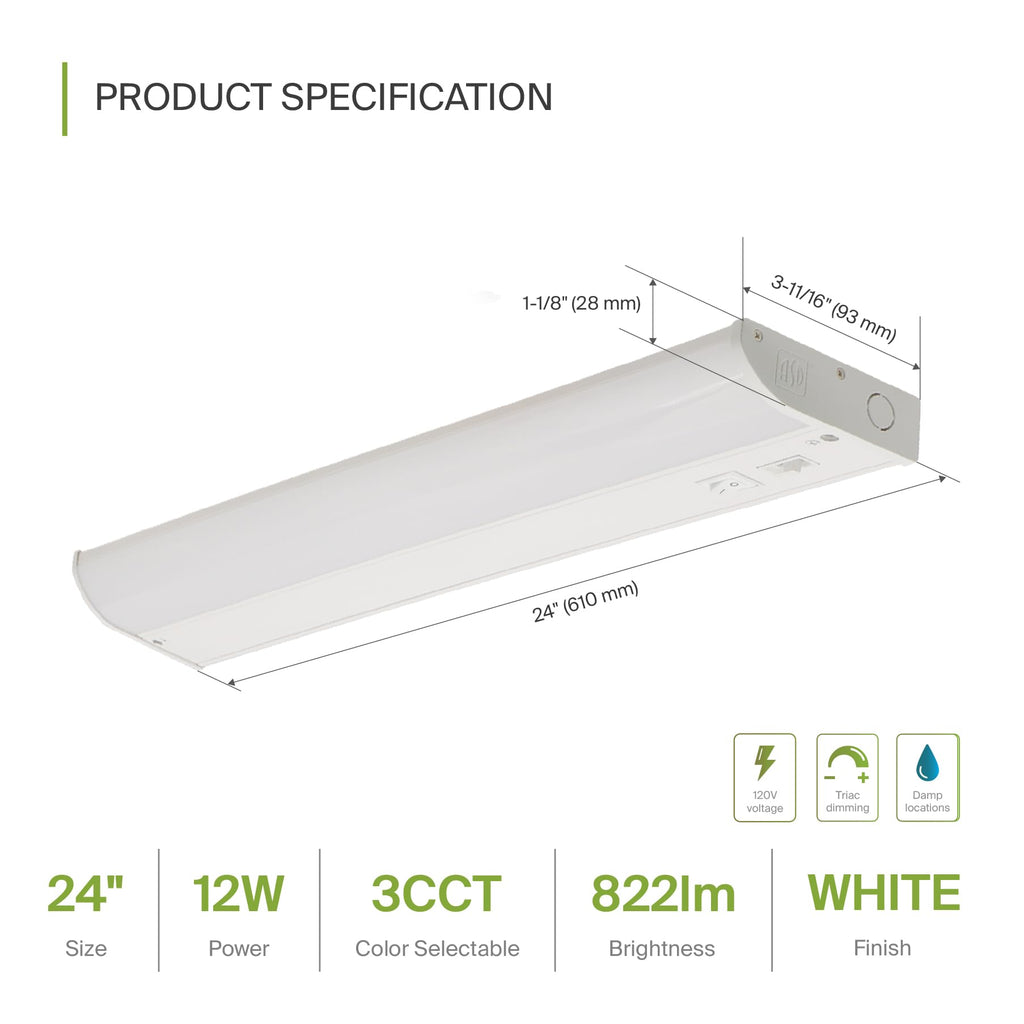 24 inch 12W Dimmable LED Under Cabinet Lighting 2 Pack D74610