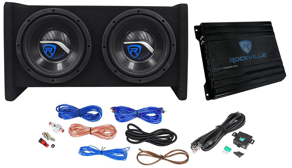 Dual 8" Car Subwoofer Enclosure with Mono Amp & Wiring Kit R53651