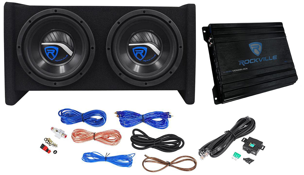Dual 8" Car Subwoofer Enclosure with Mono Amp & Wiring Kit R53651