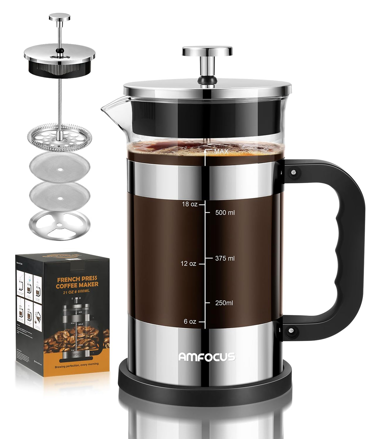 French Press Coffee Maker 21 oz Borosilicate Glass F8806