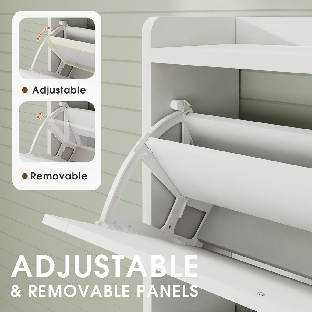 White 2 Flip Drawers Shoe Storage Cabinet I842371