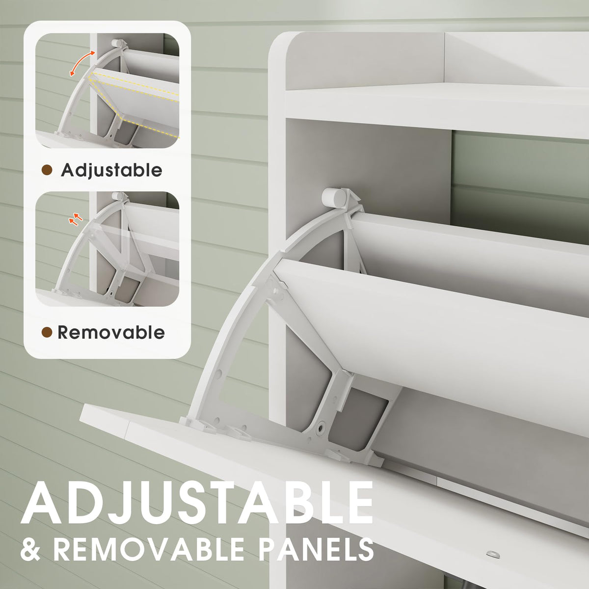 White 2 Flip Drawers Shoe Storage Cabinet I842371