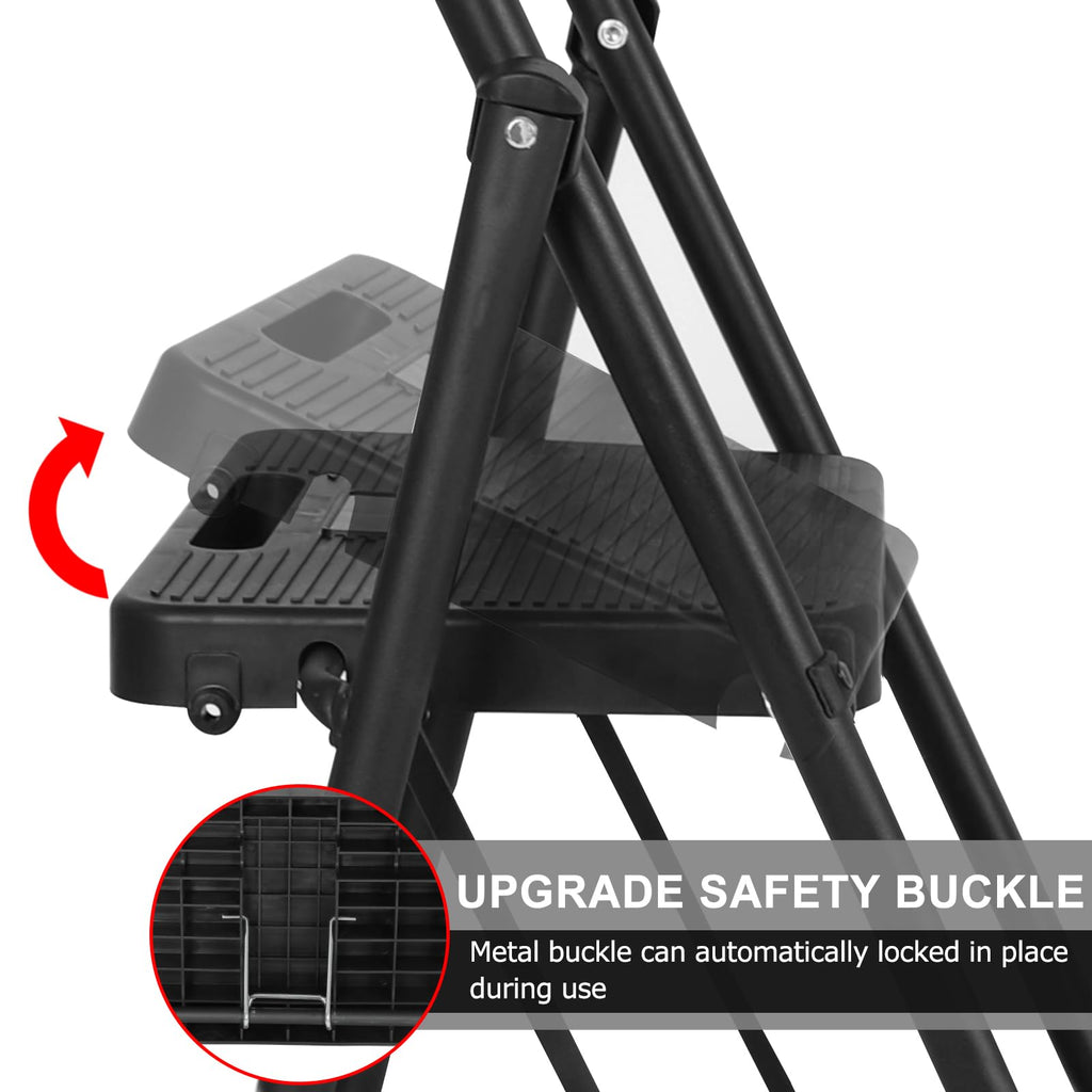 3 Step Folding Ladder with Handrails and Tool Bag, 500 lbs, Black T26753