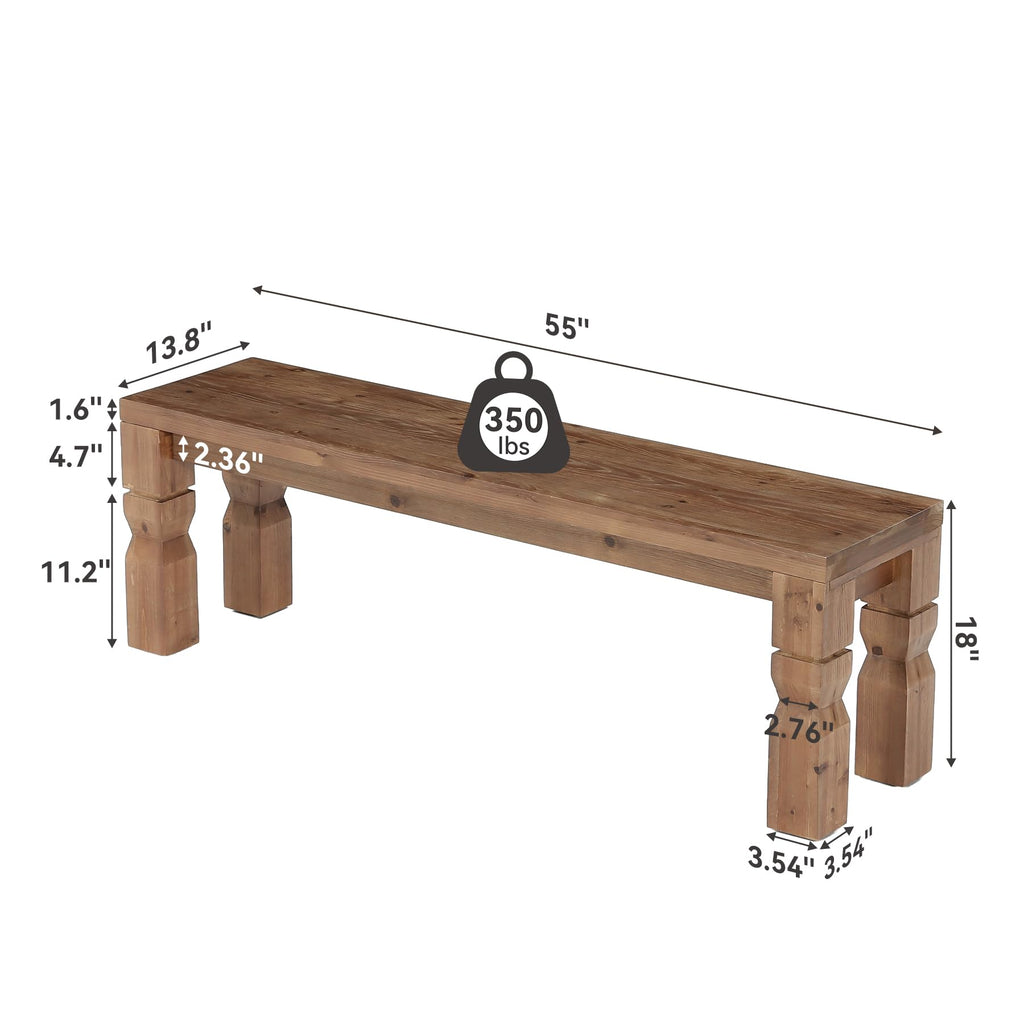 Solid Wood Bench 55-Inch Long Rustic Brown Y3778