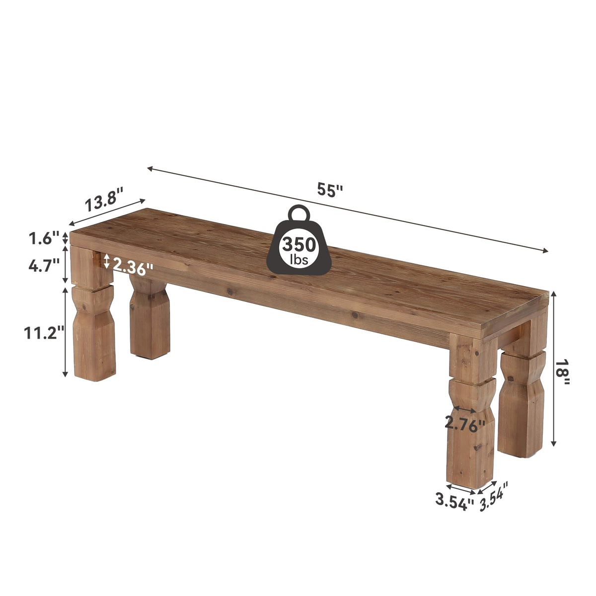 Solid Wood Bench 55-Inch Long Rustic Brown Y3778