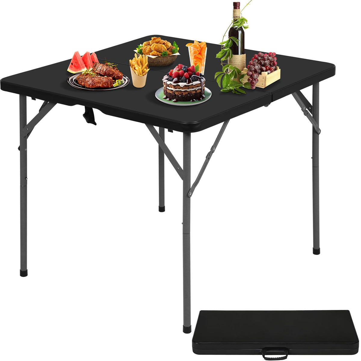 34" Square Folding Table, Black D753