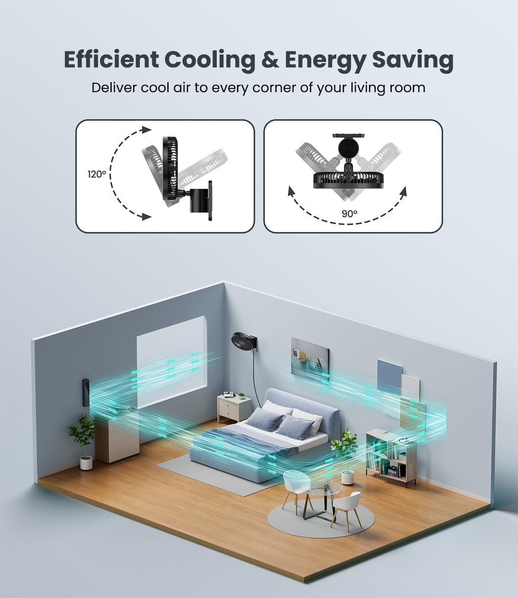 8 Inch Wall Mounted Fan with Remote Control, 4 Speeds, Black Q1754