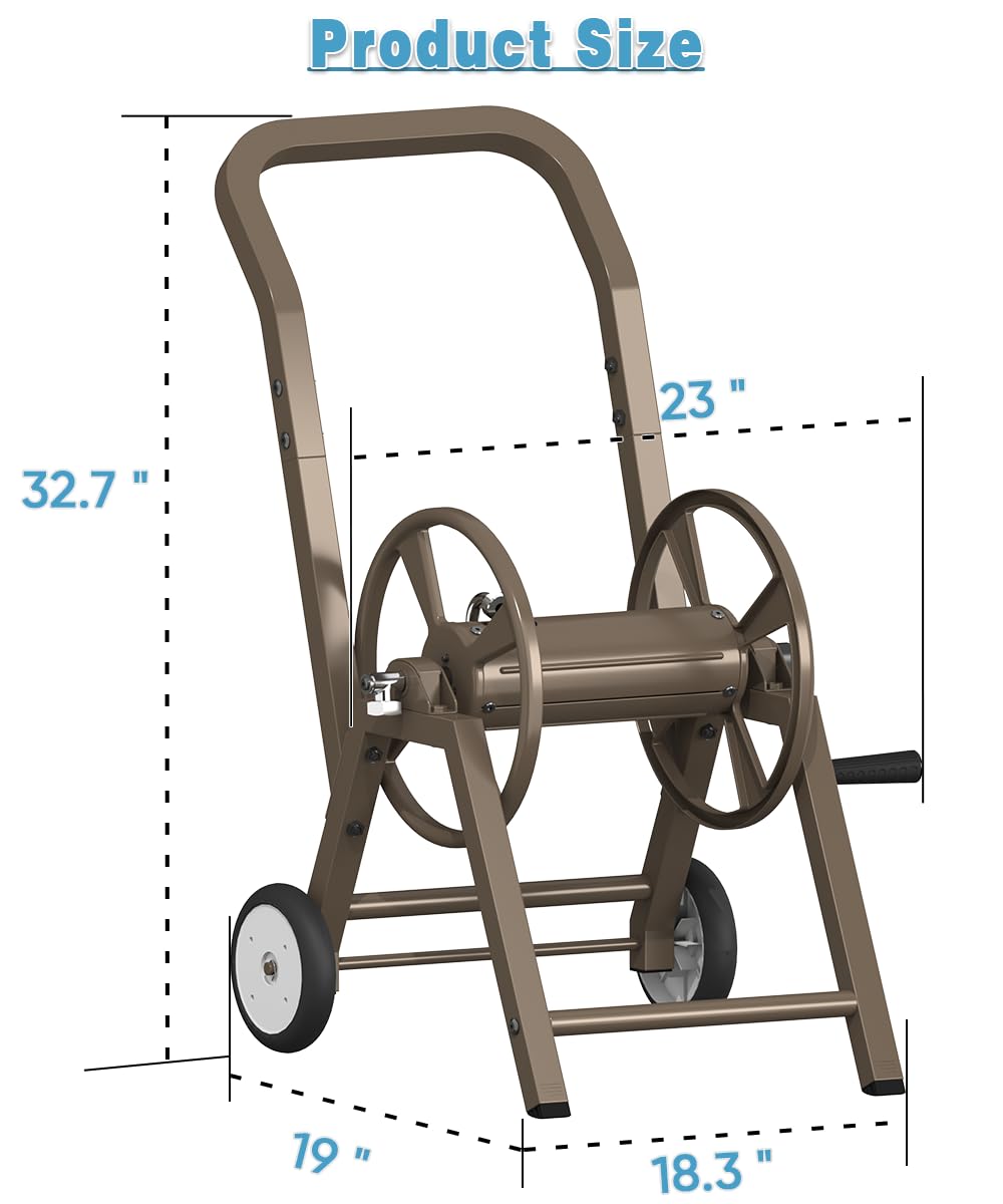 Garden Hose Reel Cart with Wheels, Holds 165 ft of 5/8'' Hose, Heavy Duty Steel, Brown N585