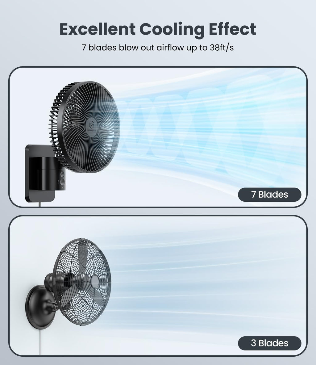 8 Inch Wall Mounted Fan with Remote Control, 4 Speeds, Black Q1754