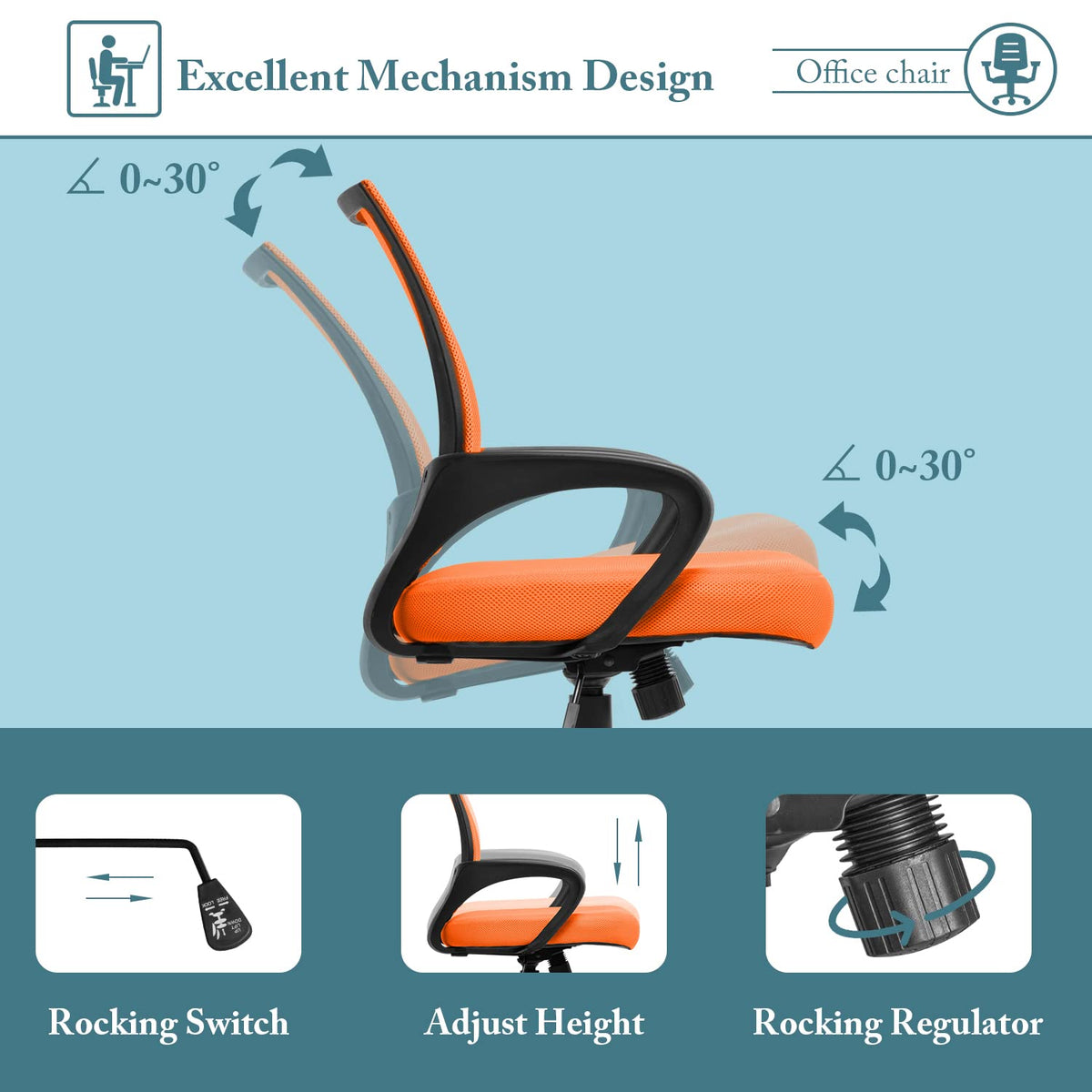 Orange Mesh Ergonomic Office Chair Q84048