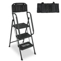 3 Step Folding Ladder with Handrails and Tool Bag, 500 lbs, Black T26753