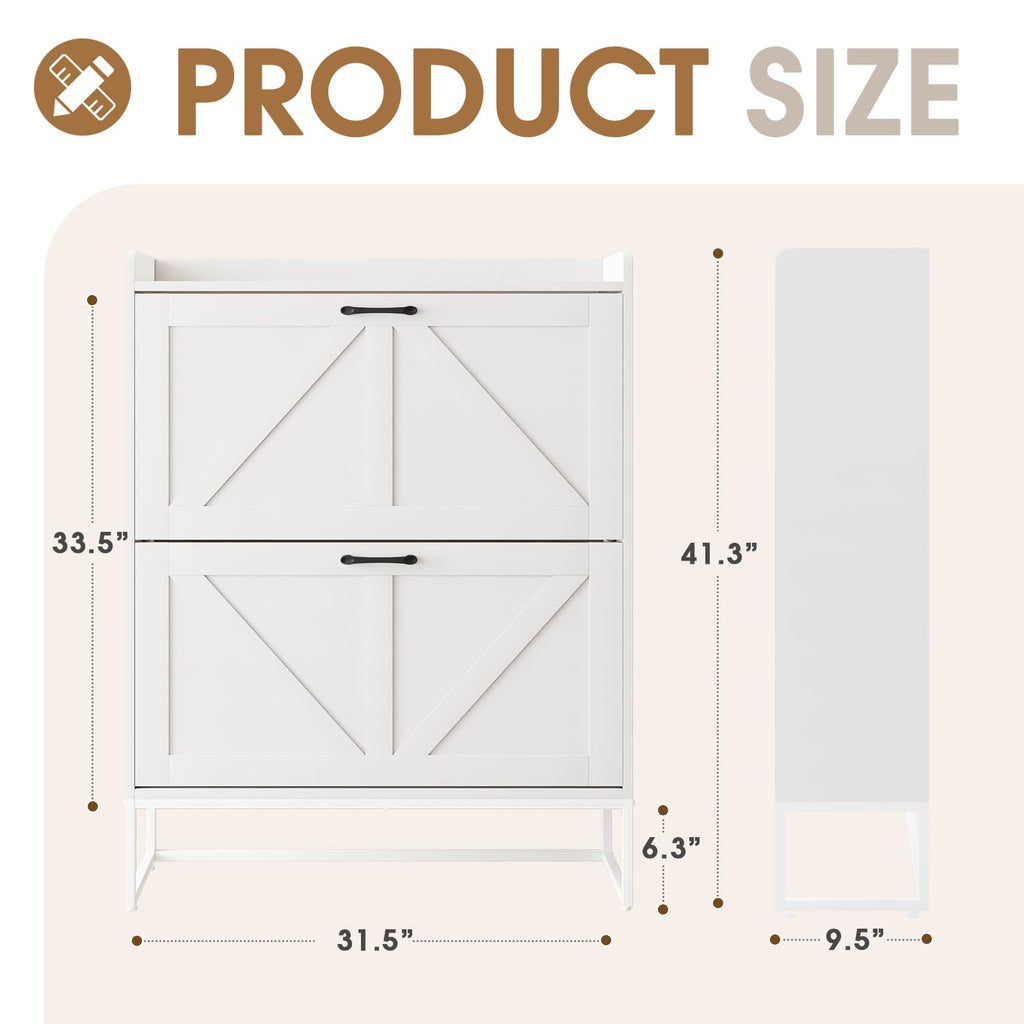 White 2 Flip Drawers Shoe Storage Cabinet I842371