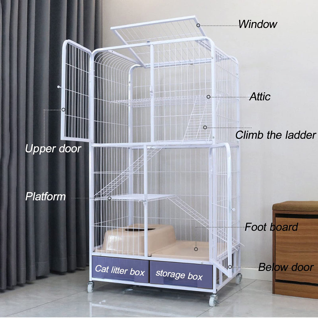 Black Four Layer Metal Cat Cage Dog Crate J5354