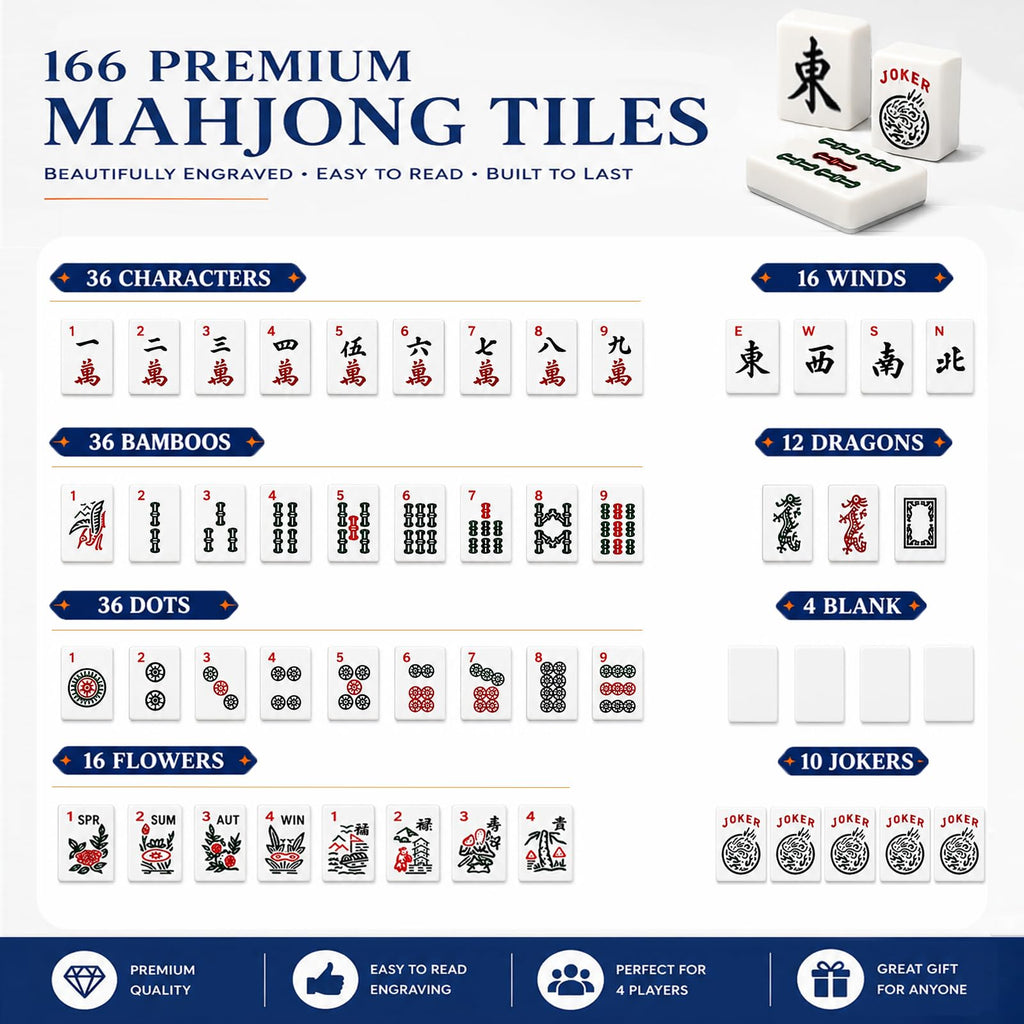 166 Deep Engraved Melamine Mahjong Set with Mat and 4 Racks E939467