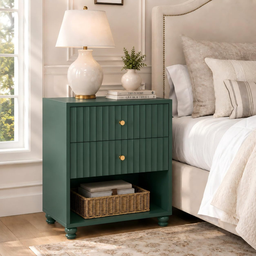 Green 2 Drawer Nightstand with Open Shelf D66463
