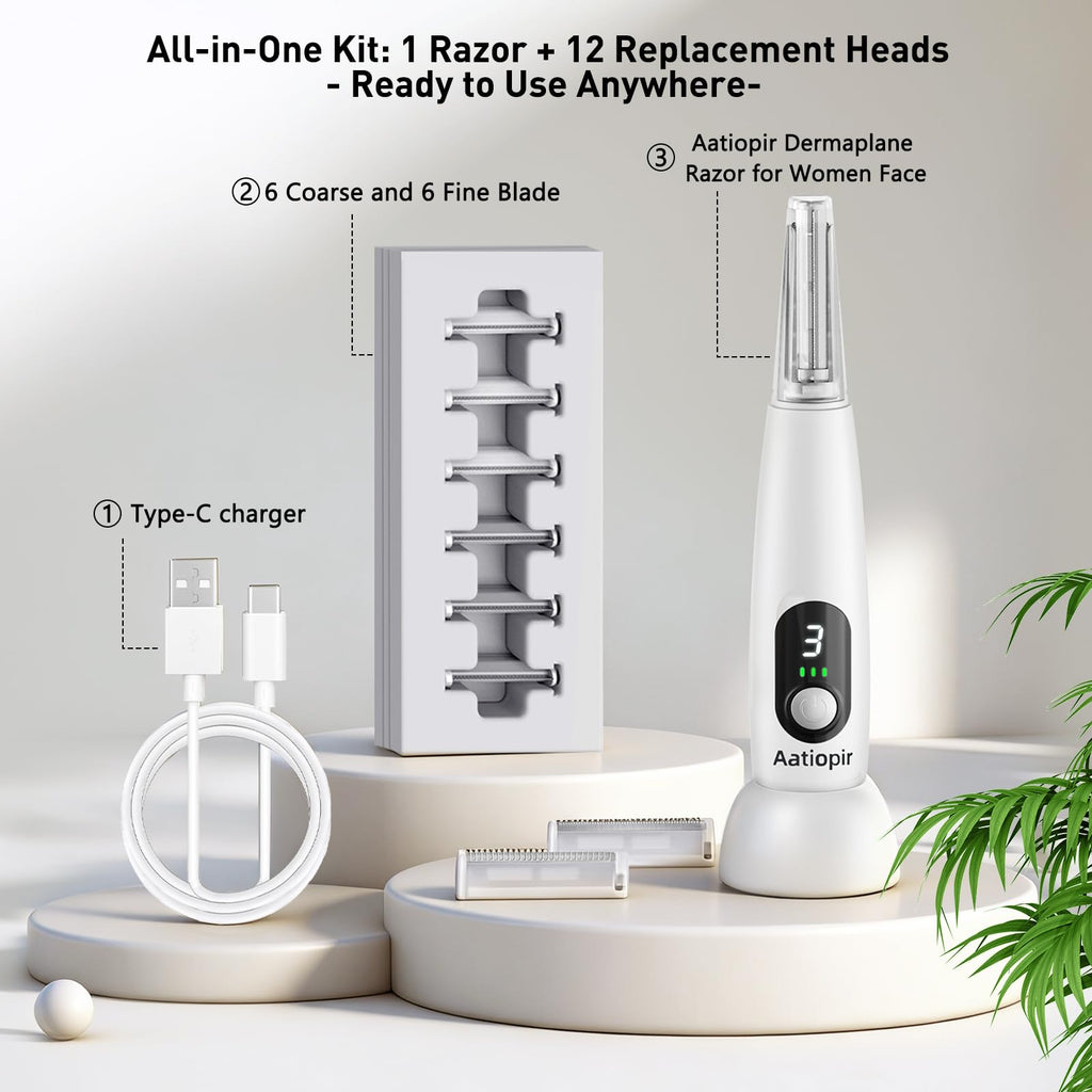 3 Speeds LED Electric Dermaplaning Tool with 12 Replaceable Blades T233