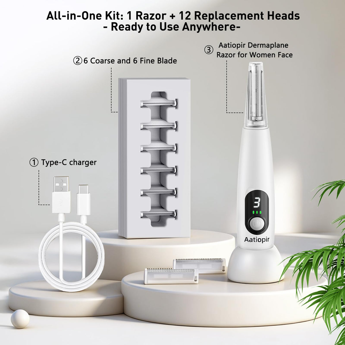 3 Speeds LED Electric Dermaplaning Tool with 12 Replaceable Blades T233