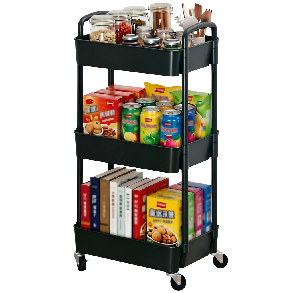 3-Tier Plastic Rolling Utility Cart with Wheels S515