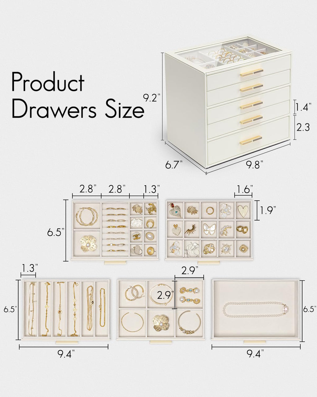 5 Layer Glass Lid Jewelry Organizer with 5 Drawers P19663