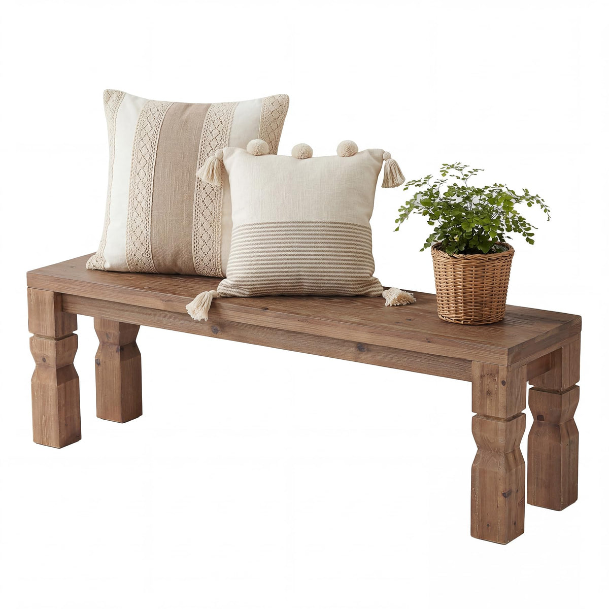 Solid Wood Bench 55-Inch Long Rustic Brown Y3778