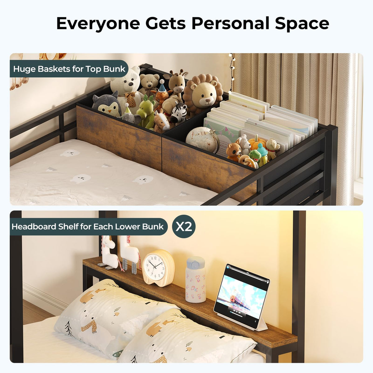 Black Triple Bunk Bed Twin Over Twin with Storage Staircase M753715