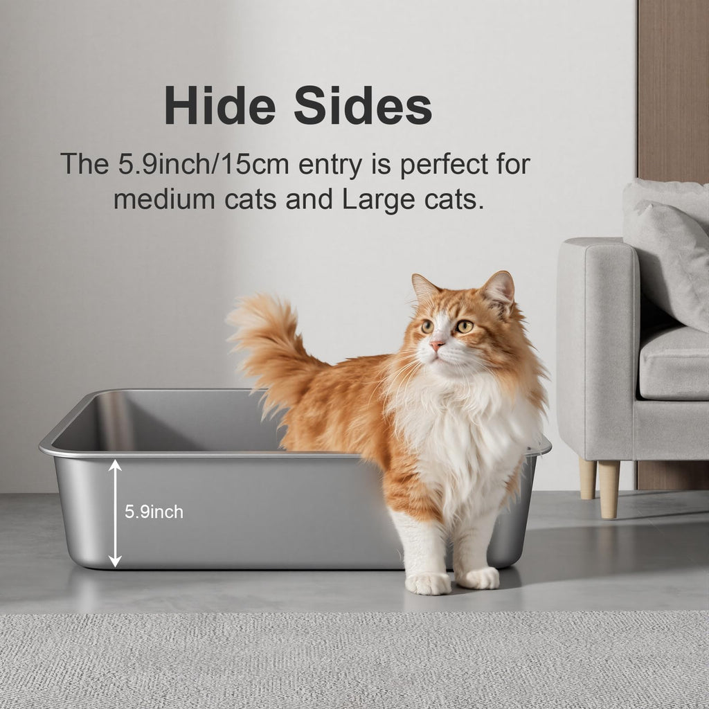 X-Large High Sided Stainless Steel Cat Litter Box H34145