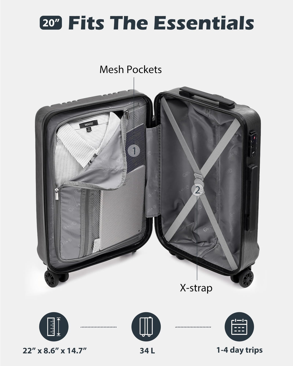 PC+ABS Hardshell Luggage with TSA Lock and Spinner Wheels D411808