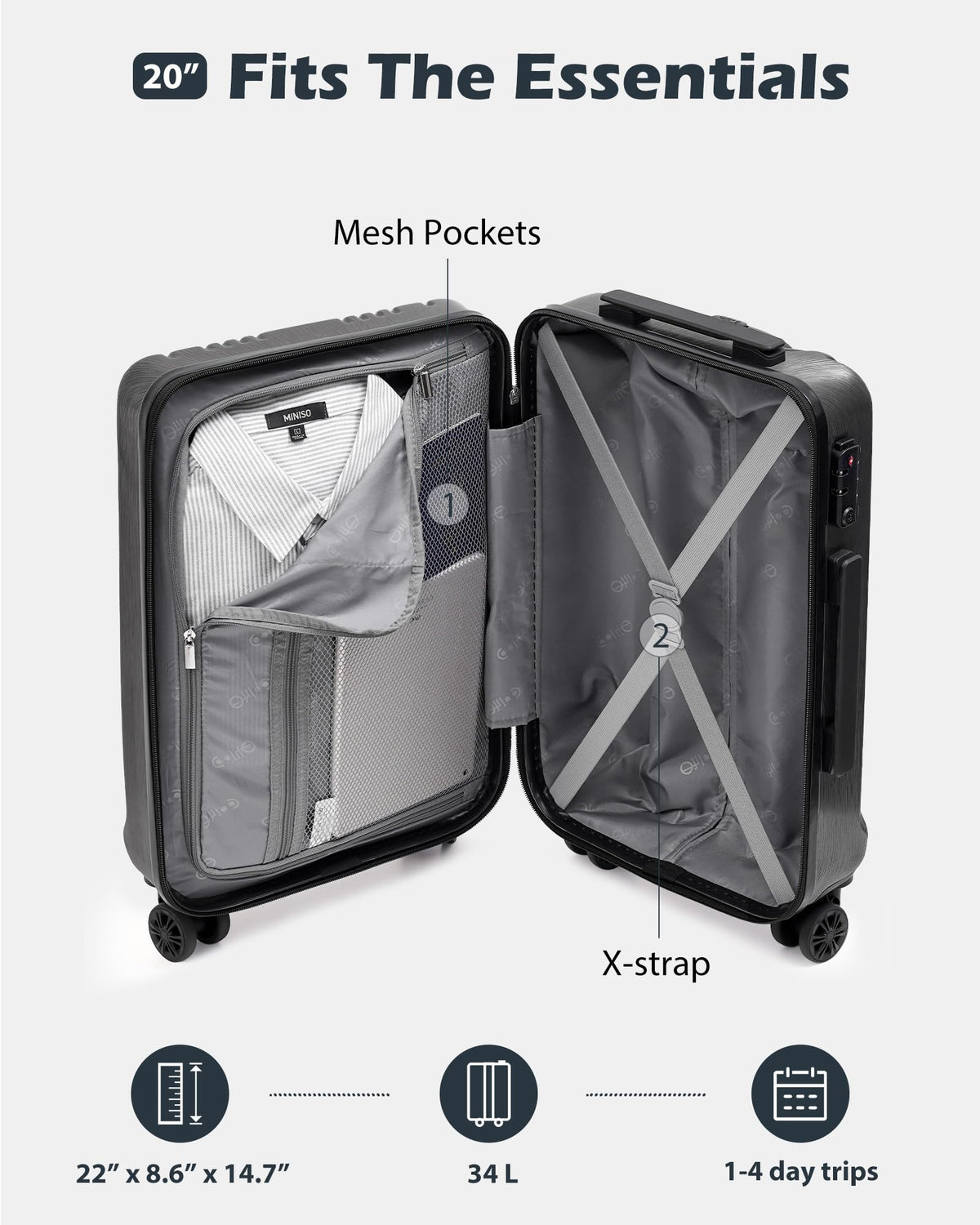 PC+ABS Hardshell Luggage with TSA Lock and Spinner Wheels D411808