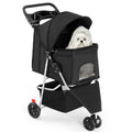 3 Wheels Pet Stroller with Storage Basket and Cup Holder, Black Q9616