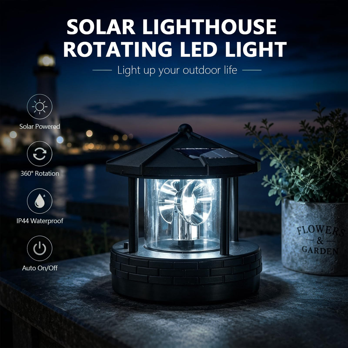 Solar Lighthouse Light with Rotating Beacon T216